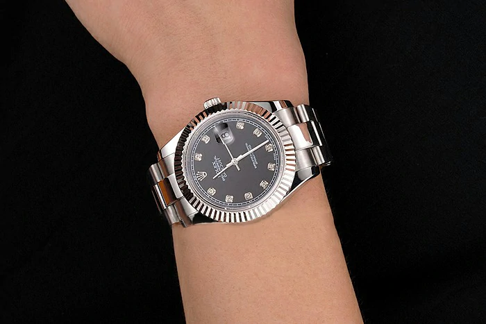 Rolex Datejust Black Dial Dimond Hour Marks Stainless Steel Case And Bracelet new122500