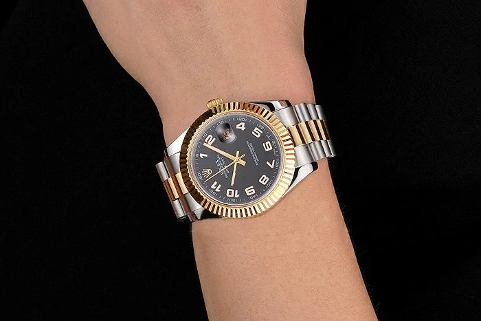 Rolex Datejust Black Dial Gold Bezel Stainless Steel Case Two Tone Bracelet new122501