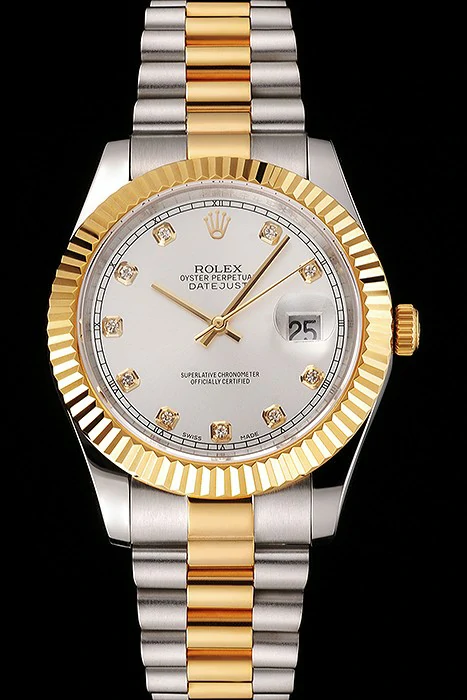 Rolex Datejust White Dial Gold Bezel Stainless Steel Case Two Tone Bracelet new122510
