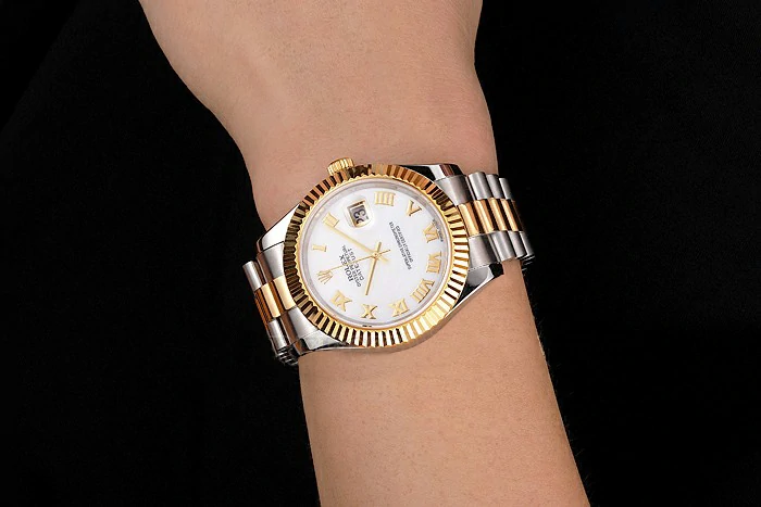 Rolex Datejust White Dial Roman Numerals Gold Bezel Stainless Steel Case Two Tone Bracelet new122512