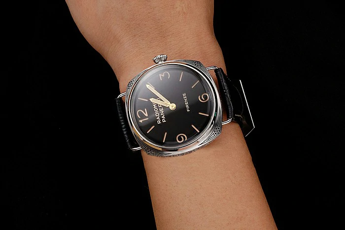 Panerai Radiomir Firenze 3 Days Acciaio PAM604 Black Dial Engraved Stainless Stell Case Black Leather Strap new122616
