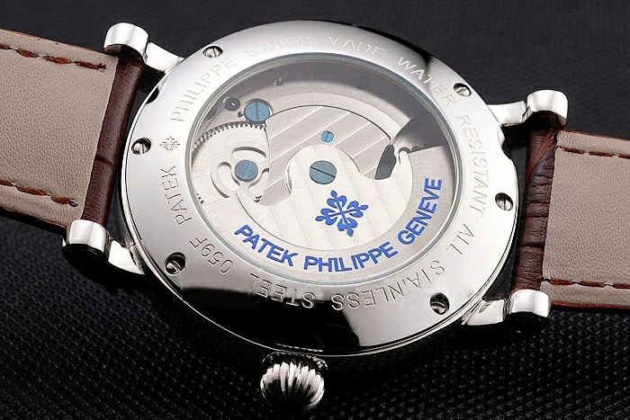 Patek Philippe Complications Moonphase Tourbillon White Dial Stainless Steel Case Brown Leather Strap new122617