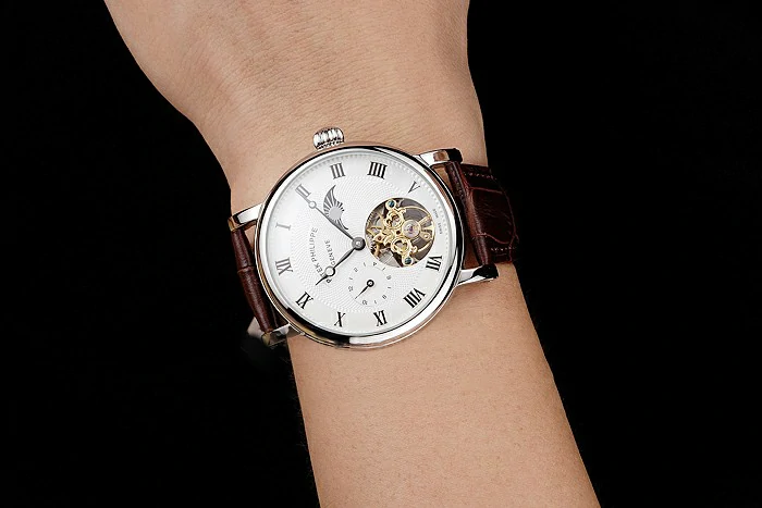 Patek Philippe Complications Moonphase Tourbillon White Dial Stainless Steel Case Brown Leather Strap new122617
