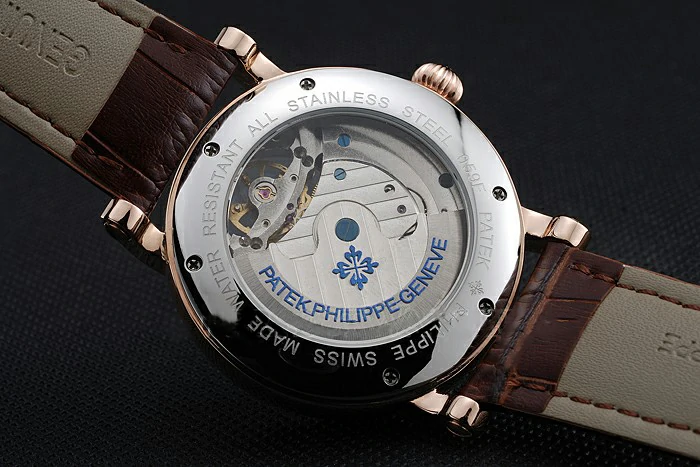 Patek Philippe Complications Moonphase Tourbillon White Dial Rose Gold Case Brown Leather Strap new122619