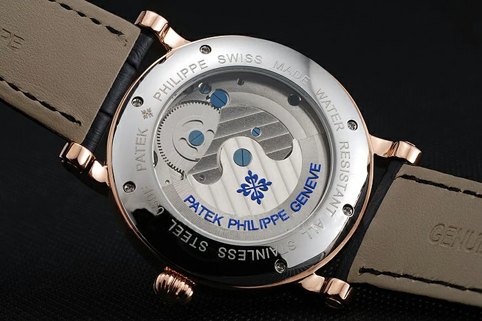 Patek Philippe Complications Moonphase Tourbillon Black Dial Rose Gold Case Black Leather Strap new122620
