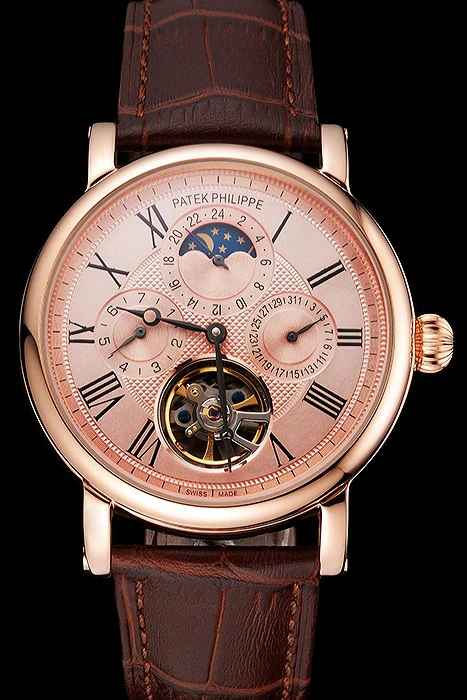 Patek Philippe Grand Complications Moonphase Perpetual Calendar Tourbillon Rose Gold Case And Dial Brown Leather Strap new122625