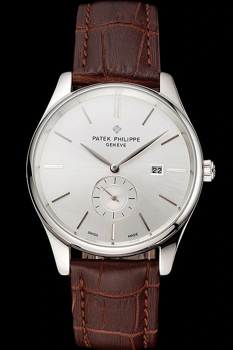 Patek Philippe Calatrava Date Silver Dial Stainless Steel Case Brown Leather Strap new122626