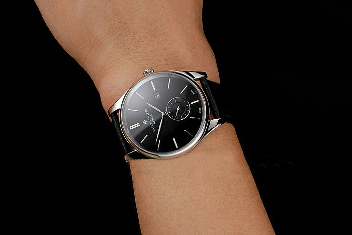 Patek Philippe Calatrava Date Black Dial Stainless Steel Case Black Leather Strap new122627