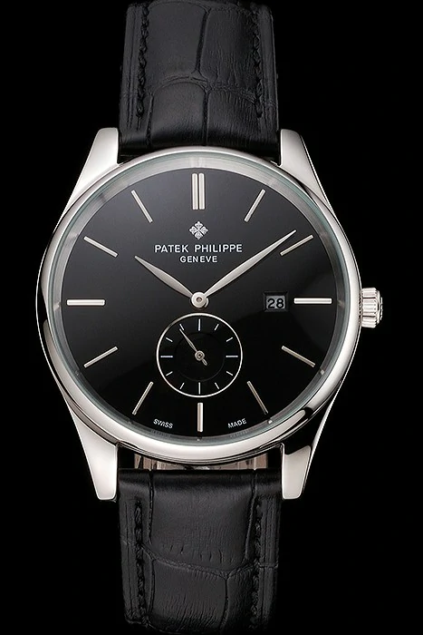 Patek Philippe Calatrava Date Black Dial Stainless Steel Case Black Leather Strap new122627
