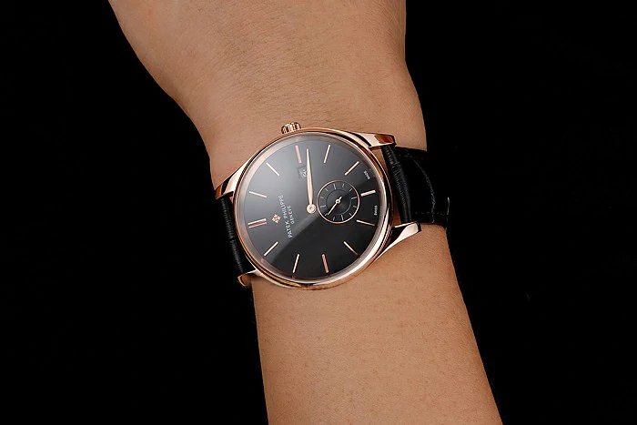 Patek Philippe Calatrava Date Black Dial Rose Gold Case Black Leather Strap new122629