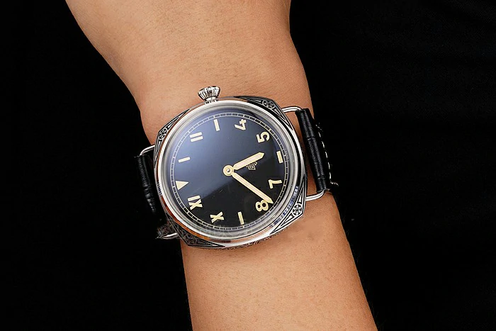 Panerai Radiomir Firenze PAM604 Black Dial Roman Numerals Engraved Stainless Steel Case Black Leather Strap new122721