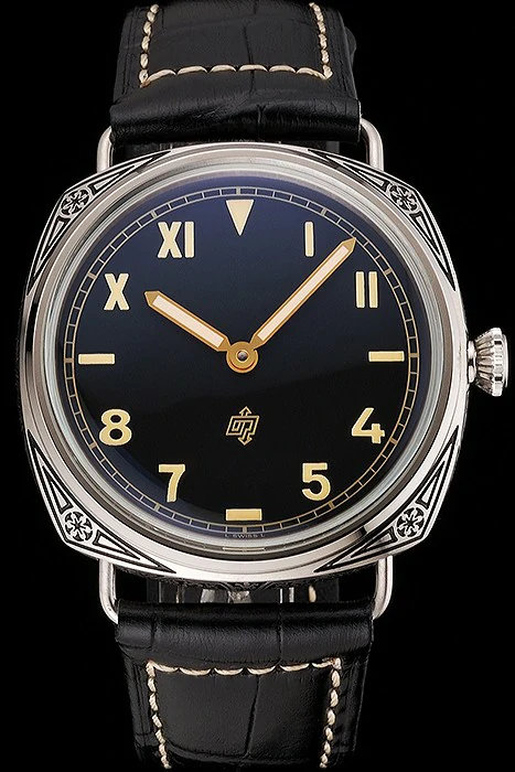 Panerai Radiomir Firenze PAM604 Black Dial Roman Numerals Engraved Stainless Steel Case Black Leather Strap new122721