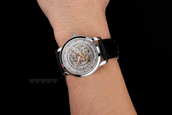 Piaget Altiplano Skeleton Dial With Diamonds Stainless Steel Case Black Leather Strap new122777