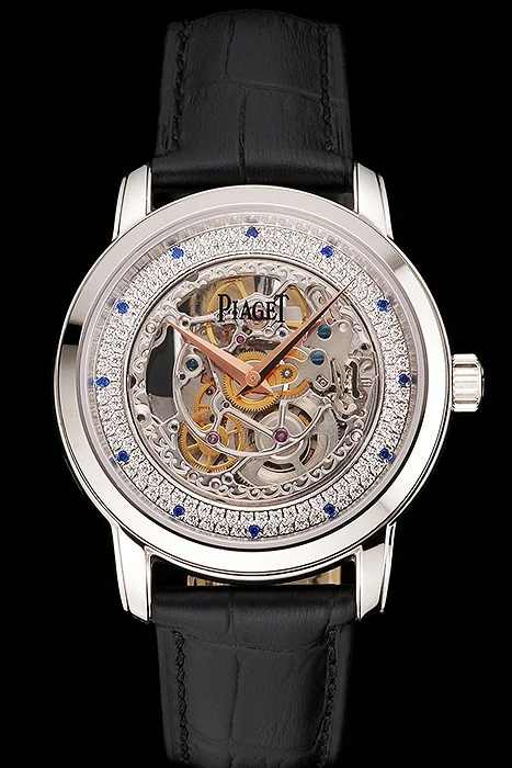 Piaget Altiplano Skeleton Dial With Diamonds Stainless Steel Case Black Leather Strap new122777