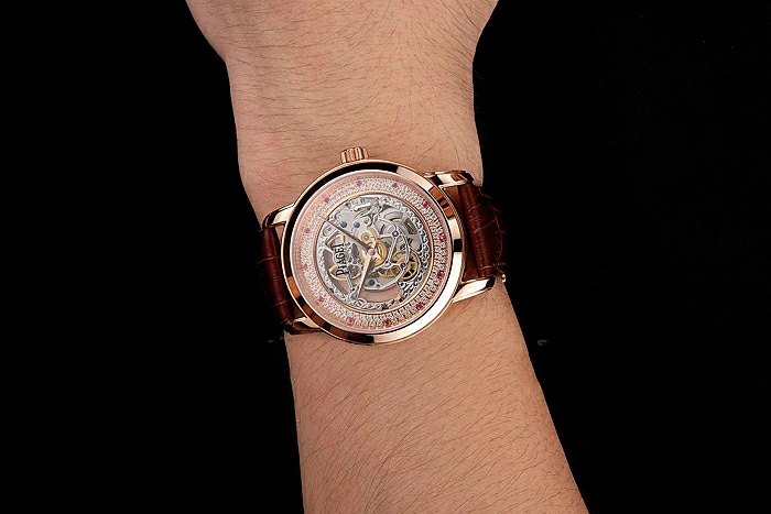 Piaget Altiplano Skeleton Dial With Diamonds Rose Gold Case Brown Leather Strap new122780
