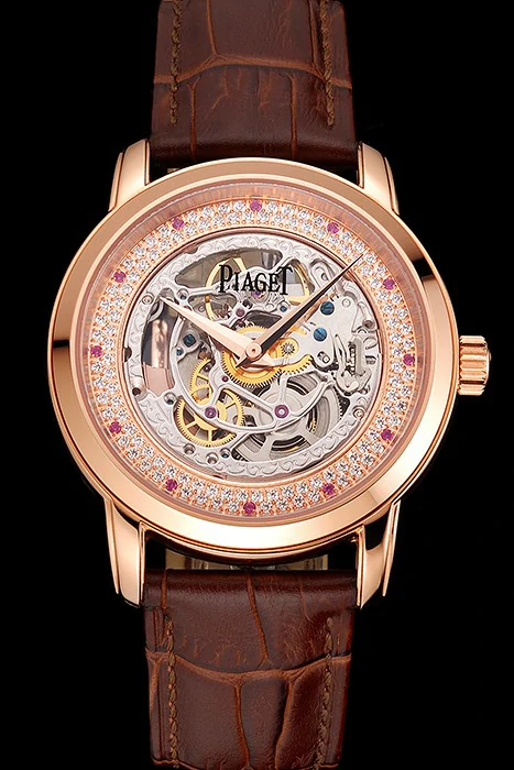 Piaget Altiplano Skeleton Dial With Diamonds Rose Gold Case Brown Leather Strap new122780