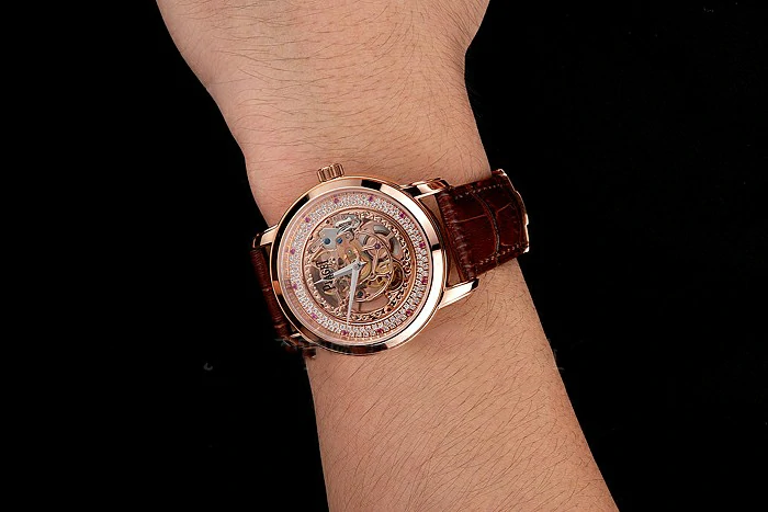 Piaget Altiplano Rose Gold Skeleton Dial With Diamonds Rose Gold Case Brown Leather Strap new122782