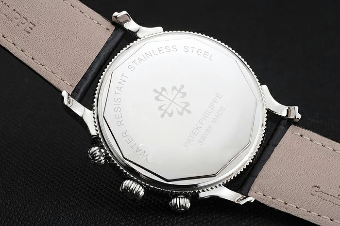 Patek Philippe Chronograph Black Dial Stainless Steel Case Black Leather Strap new122951
