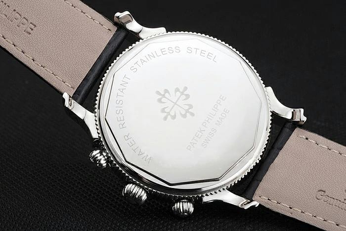 Patek Philippe Chronograph Black Dial With Diamonds Stainless Steel Case Black Leather Strap new122952