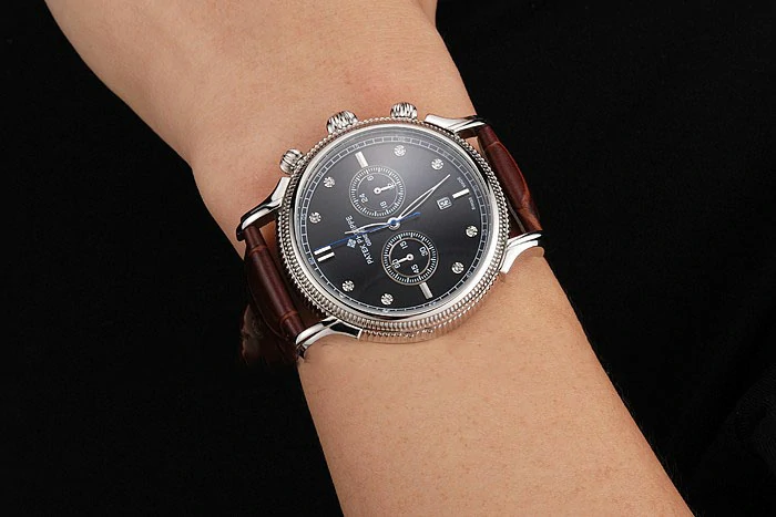 Patek Philippe Chronograph Black Dial With Diamonds Stainless Steel Case Brown Leather Strap new122953