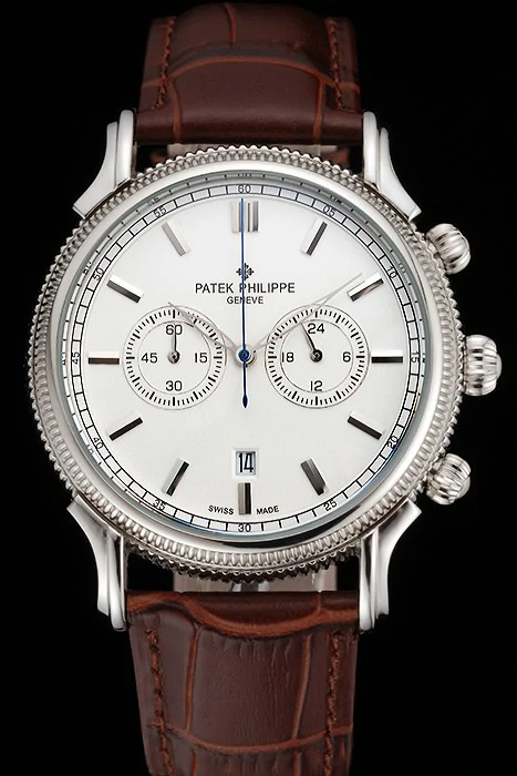 Patek Philippe Chronograph White Dial Stainless Steel Case Brown Leather Strap new122954