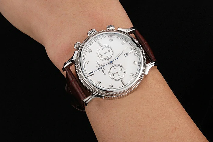 Patek Philippe Chronograph White Dial With Diamonds Stainless Steel Case Brown Leather Strap new122955