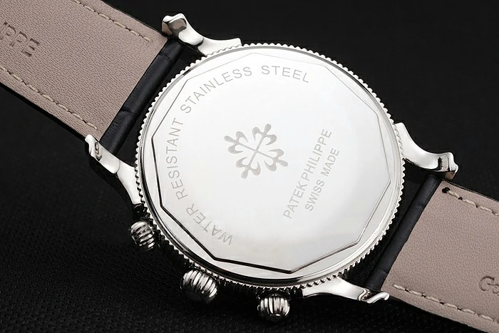 Patek Philippe Chronograph White Dial Blue Markings Stainless Steel Case Black Leather Strap new122956
