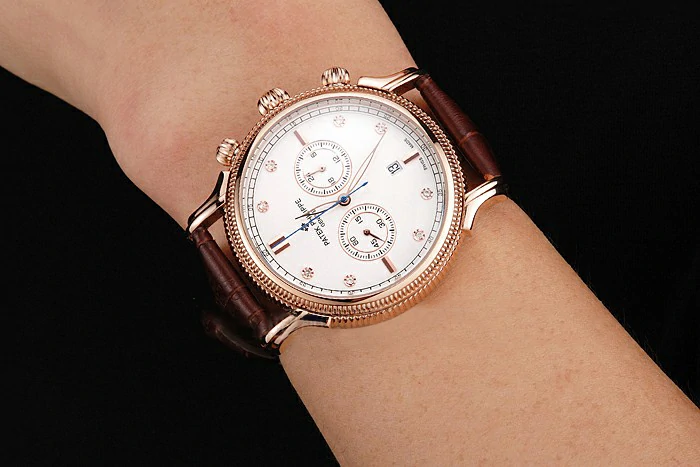 Patek Philippe Chronograph White Dial With Diamonds Rose Gold Case Brown Leather Strap new122960