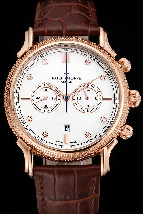 Patek Philippe Chronograph White Dial With Diamonds Rose Gold Case Brown Leather Strap new122960