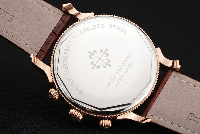 Patek Philippe Chronograph White Dial With Blue And Diamond Markings Rose Gold Case Brown Leather Strap new122963