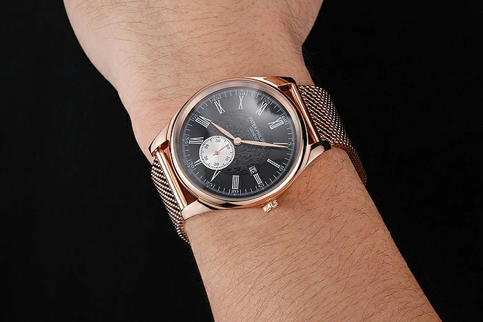 Patek Philippe Calatrava Small Seconds Black Engraved Dial Rose Gold Case And Bracelet new122972