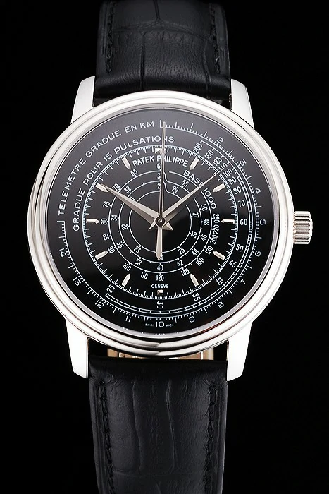 Patek Philippe Multi Scale Black Dial Stainless Steel Case Black Leather Strap new122979