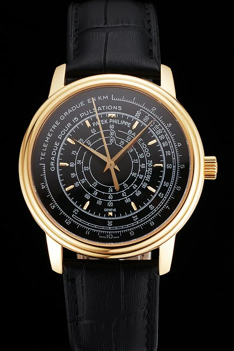 Patek Philippe Multi Scale Black Dial Gold Case Black Leather Strap new122981
