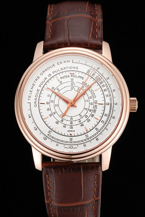 Patek Philippe Multi Scale White Dial Rose Gold Case Brown Leather Strap new122982
