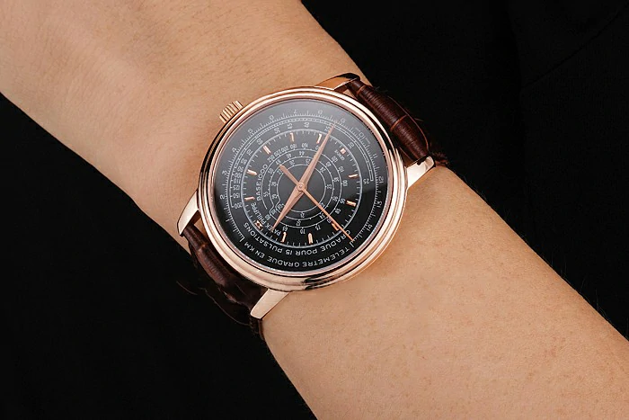 Patek Philippe Multi Scale Black Dial Rose Gold Case Brown Leather Strap new122983