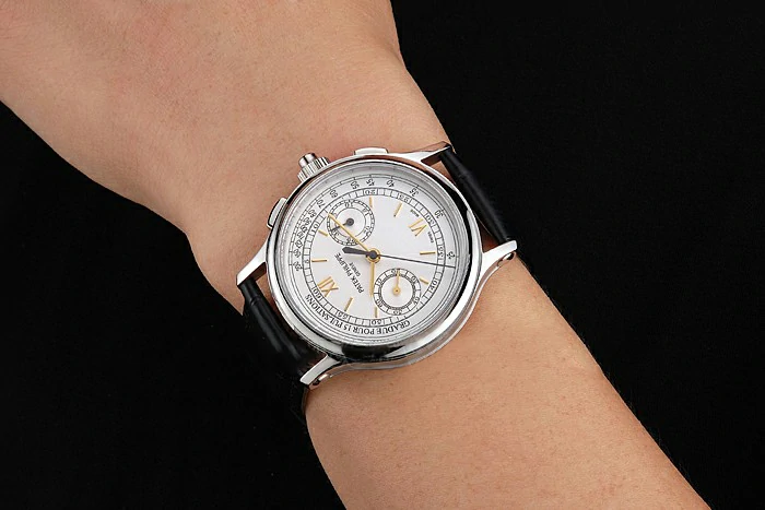 Patek Philippe 5170J White Dial Gold Hands Stainless Steel Case Black Leather Strap new122986