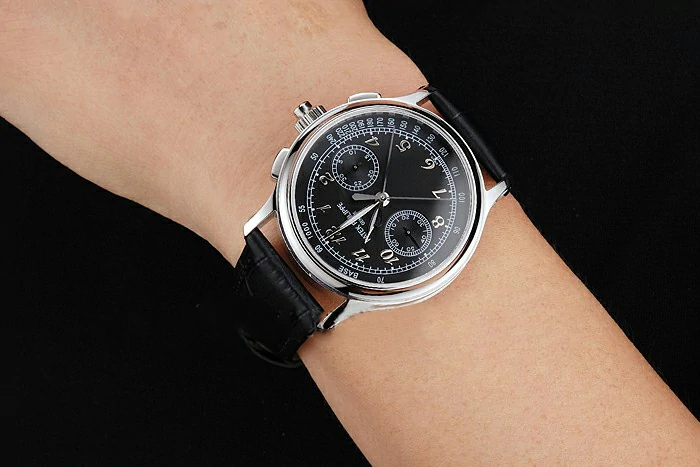 Patek Philippe Split Seconds Black Dial Stainless Steel Case Black Leather Strap new122989