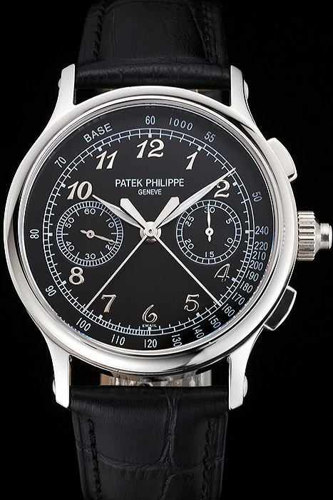 Patek Philippe Split Seconds Black Dial Stainless Steel Case Black Leather Strap new122989
