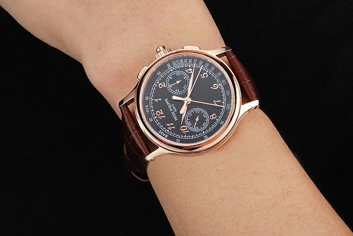 Patek Philippe Split Seconds Black Dial Rose Gold Case Brown Leather Strap new122993