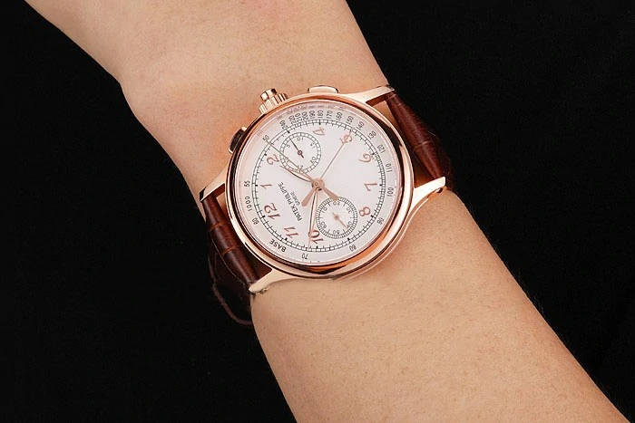 Patek Philippe Split Seconds White Dial Rose Gold Case Brown Leather Strap new122994