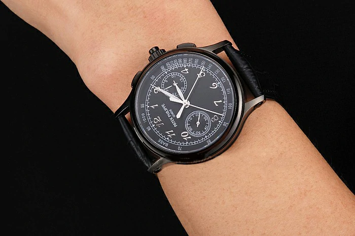 Patek Philippe Split Seconds Black Dial Black Case Black Leather Strap new122996