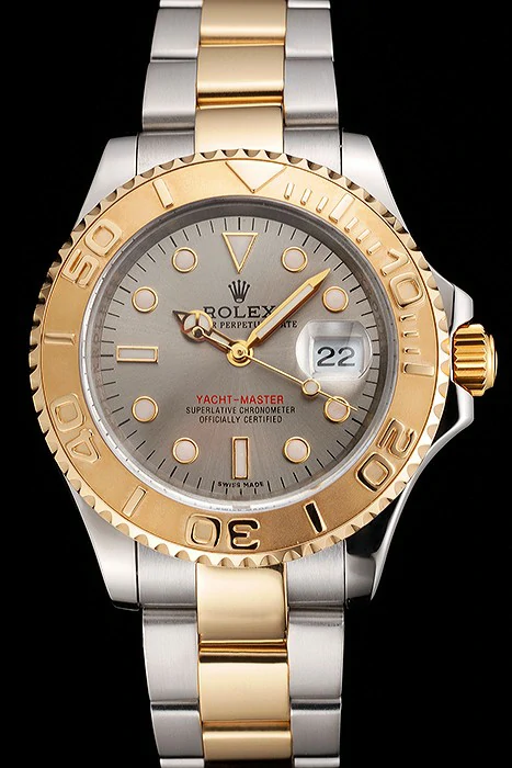 Rolex Yacht Master Gray Dial Gold Bezel Stainless Steel Case Two Tone Dial new123006