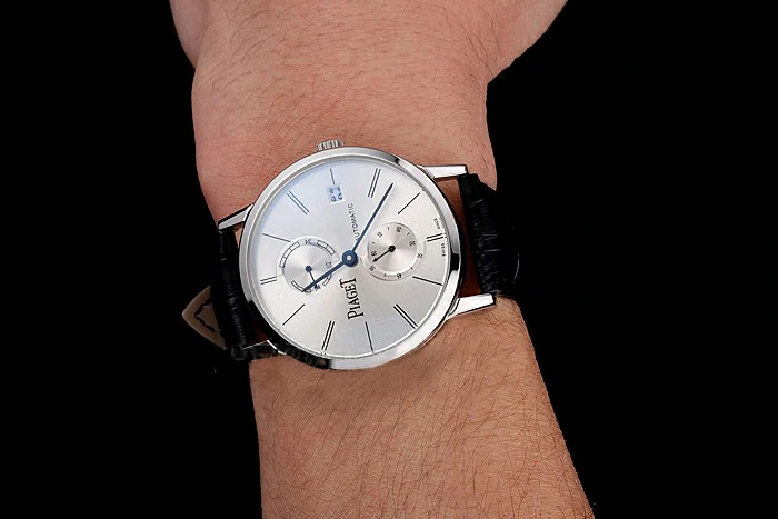 Piaget Altiplano Date Silver Dial Stainless Steel Case Black Leather Strap new123374