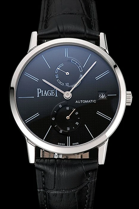 Piaget Altiplano Date Black Dial Stainless Steel Case Black Leather Strap new123375