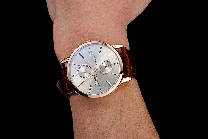 Piaget Altiplano Date Silver Dial Rose Gold Case Brown Leather Strap new123376