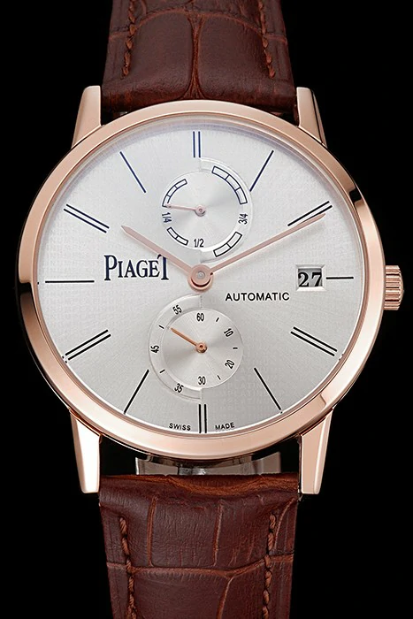 Piaget Altiplano Date Silver Dial Rose Gold Case Brown Leather Strap new123376