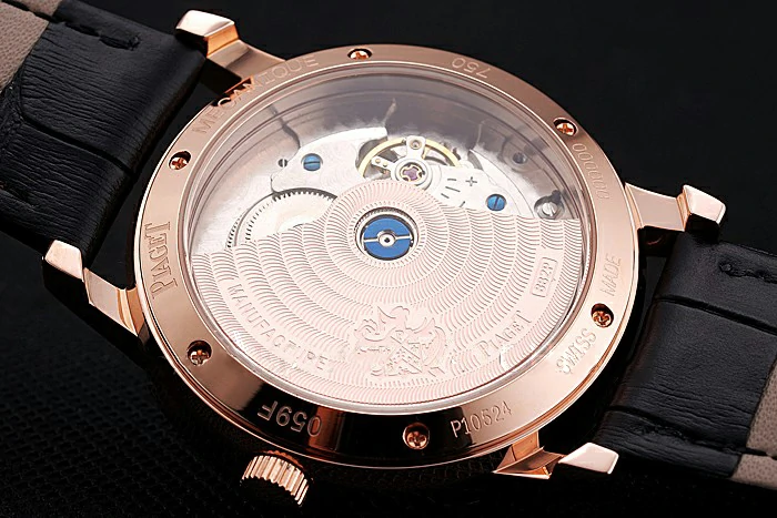 Piaget Altiplano Date Black Dial Rose Gold Case Black Leather Strap new123377