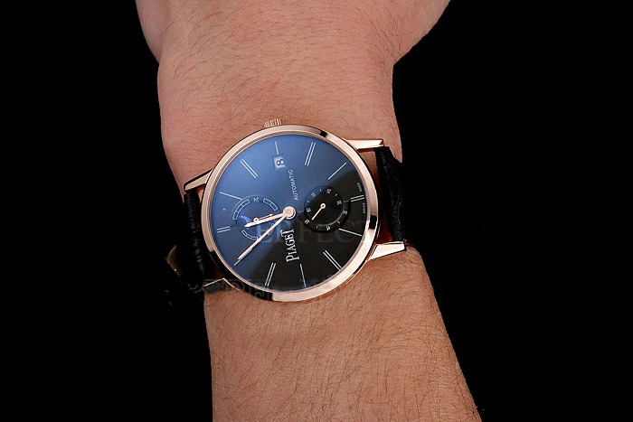 Piaget Altiplano Date Black Dial Rose Gold Case Black Leather Strap new123377