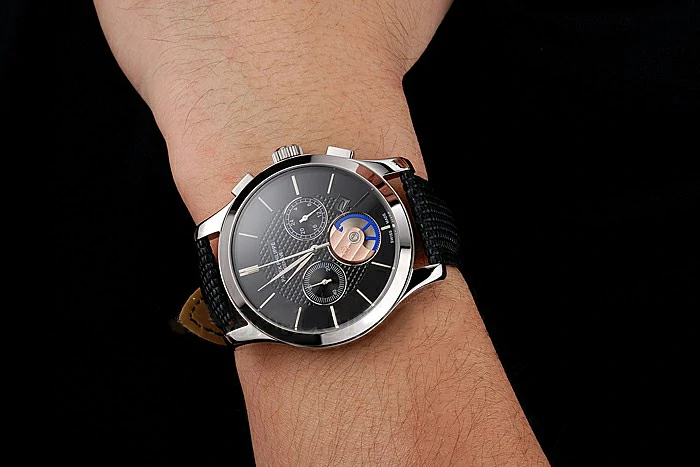 Patek Philippe Chronograph Black Dial Stainless Steel Case Black Leather Strap new123378