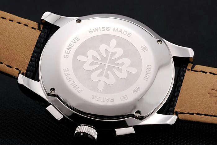 Patek Philippe Chronograph Black Guilloche Dial Stainless Steel Case Black Leather Strap new123379